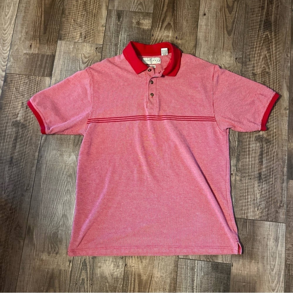 Consensus Red Men’s Performance Polo Golf Shirt Large Red Button Athletic Stretc